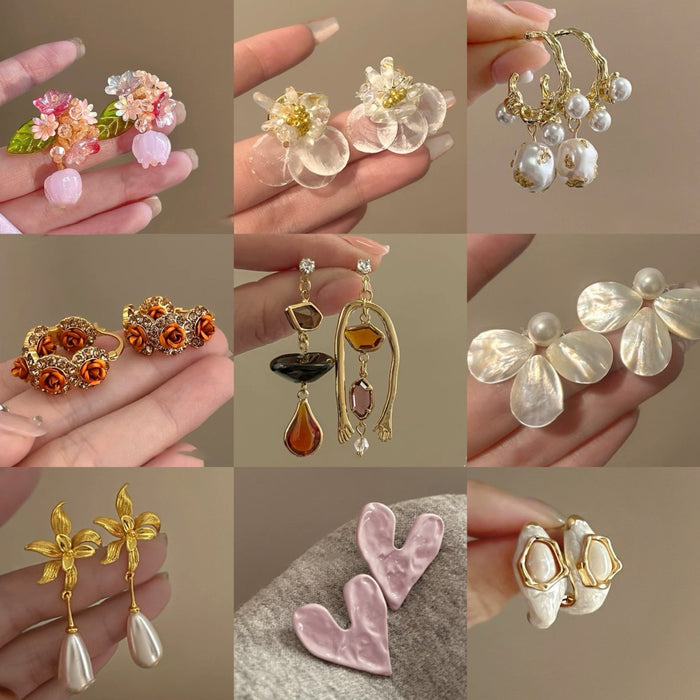 Light Luxury Copper Zircon Flower Stud Earrings For Women Vintage Floral Design