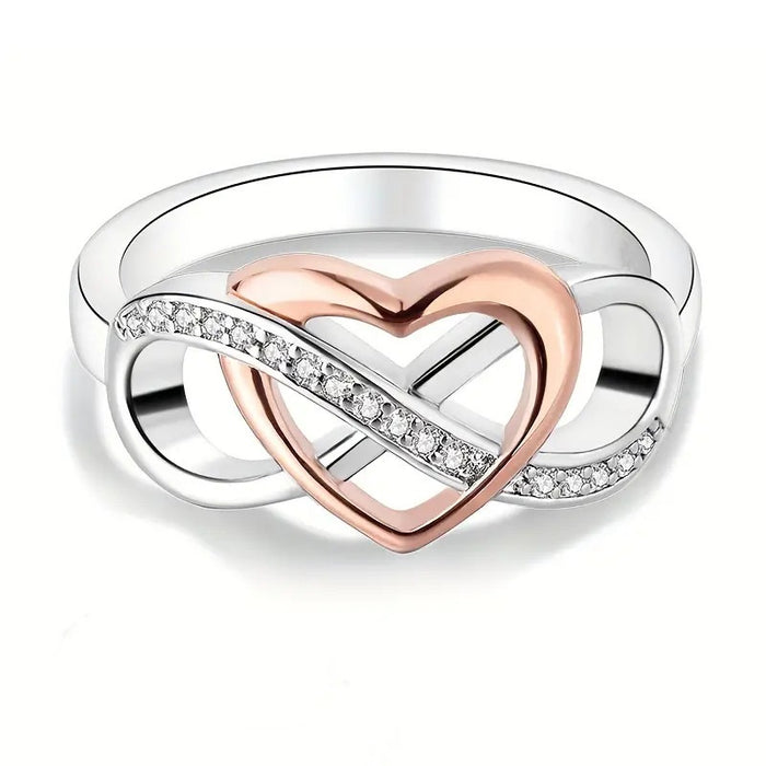 Hollow Heart Ring For Women Elegant Two Tone Mobius Band Fashion Jewelry