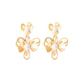 Luxury Hollow Alloy Flower Pearl Drop Earrings For Women, Gold Metal Statement Floral Dangle Earrings view 5
