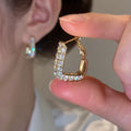 Copper Zircon Square Hoop Earrings With Letter Detail, Retro European American Light Luxury Style view 1