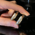 Copper Zircon Square Hoop Earrings With Letter Detail, Retro European American Light Luxury Style view 2