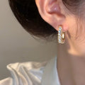 Copper Zircon Square Hoop Earrings With Letter Detail, Retro European American Light Luxury Style view 3