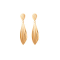 Elegant Gold Alloy Ribbed Teardrop Dangle Earrings With Crystal Studs Luxury Pleated Statement Earrings view 5