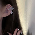 Copper Zircon Flower Clip-on Earrings For Women, Minimalist Light Luxury Cartilage Ear Cuff view 3