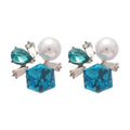 Elegant Faux Pearl Crystal Flower Stud Earrings With Silver Needle, Chic Luxury Style Jewelry For Women view 5
