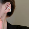 French Style Faux Pearl C-Shaped Clip-on Earrings, Light Luxury Geometric Ear Cuff Jewelry view 3
