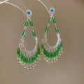 Alloy Rhinestone Flower Waterdrop Tassel Drop Earrings Vacation Style Silver Post Jewelry view 1