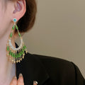 Alloy Rhinestone Flower Waterdrop Tassel Drop Earrings Vacation Style Silver Post Jewelry view 4