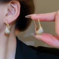 Light Luxury Copper Zircon Oval U-Shaped Earrings Retro Elegant Geometric Ear Cuffs view 4