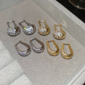 Light Luxury Copper Zircon Oval U-Shaped Earrings Retro Elegant Geometric Ear Cuffs view 3