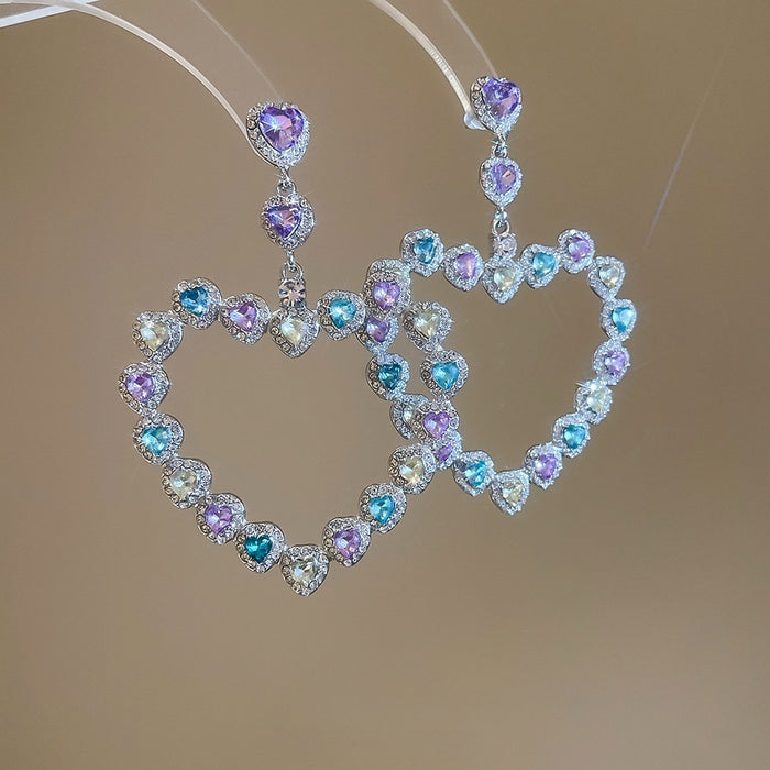 Alloy Rhinestone Hollow Heart Stud Earrings Chic Statement Light Luxury Jewelry For Women