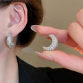 Light Luxury Copper Zircon Moon Stud Earrings For Women, Geometric European Style Jewelry view 4
