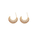 Light Luxury Copper Zircon Moon Stud Earrings For Women, Geometric European Style Jewelry view 5