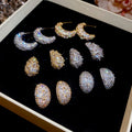 Light Luxury Copper Zircon Moon Stud Earrings For Women, Geometric European Style Jewelry view 3