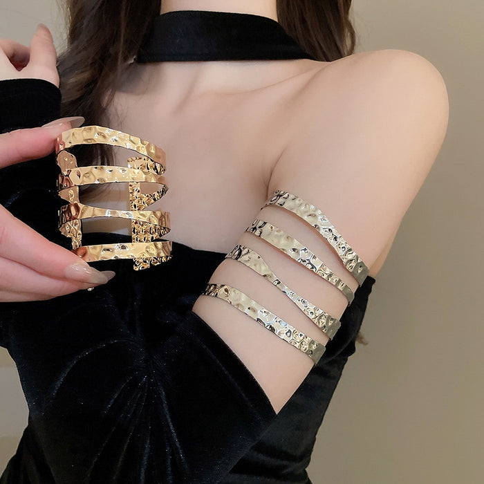 Metal Crumpled Hollow Wavy Multilayer Bangle European American Vintage Statement Jewelry For Women