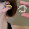 Vintage Round Geometric Plastic Twist Wrinkle Ear Cuff Clip-on Earrings for Non Pierced Ears view 2