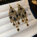 Light Luxury Alloy Rhinestone Flower Tassel Drop Earrings Vintage Palace Style Ear Hook Jewelry view 2