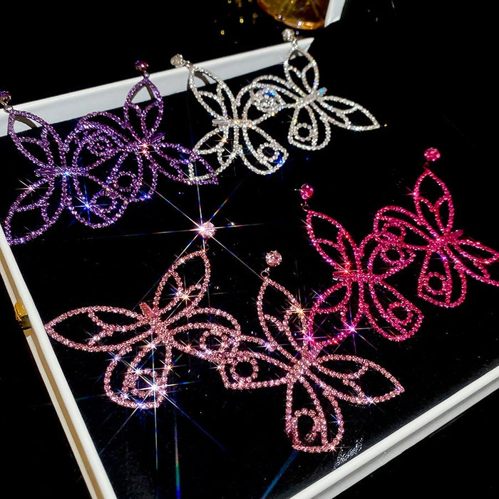 Chic Copper Butterfly Zircon Inlaid Drop Earrings With Silver Pins For Women