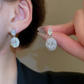 Copper Zircon Square Stud Earrings French Light Luxury Vintage Geometric Jewelry view 4