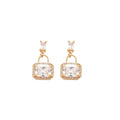 Copper Zircon Square Stud Earrings French Light Luxury Vintage Geometric Jewelry view 5