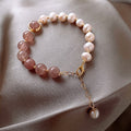 French Elegant Strawberry Quartz Pearl Beaded Bangle Light Luxury Geometric Round Bracelet view 3