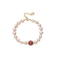 French Elegant Strawberry Quartz Pearl Beaded Bangle Light Luxury Geometric Round Bracelet view 5