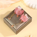 Elegant Heart Pearl Chiffon Flower Glass Bead Tassel Stud Earrings For Women Light Luxury Fairy Earrings view 4
