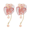 Elegant Heart Pearl Chiffon Flower Glass Bead Tassel Stud Earrings For Women Light Luxury Fairy Earrings view 5