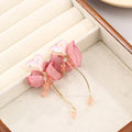 Elegant Heart Pearl Chiffon Flower Glass Bead Tassel Stud Earrings For Women Light Luxury Fairy Earrings view 3