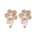 Light Luxury Faux Pearl Zircon Flower Stud Earrings With Silver Posts For Women view 5