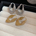 European And American Multi-Layer Hollow Twisted Oval Metal Clip-On Earrings, Vintage Minimalist Luxe Style view 3