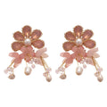 Freshwater Pearl Flower Tassel Drop Earrings With Sterling Silver Posts For Beach Vacation Style view 5