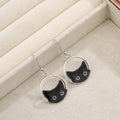 Cute Black Enamel Cat Face Hollow Geometric Alloy Hoop Drop Pendant Lightweight Fashion Earrings view 5