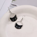 Cute Black Enamel Cat Face Hollow Geometric Alloy Hoop Drop Pendant Lightweight Fashion Earrings view 4