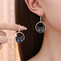 Cute Black Enamel Cat Face Hollow Geometric Alloy Hoop Drop Pendant Lightweight Fashion Earrings view 1
