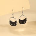 Cute Black Enamel Cat Face Hollow Geometric Alloy Hoop Drop Pendant Lightweight Fashion Earrings view 2