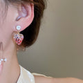 Korean Fresh Sweet Resin Strawberry Zircon Silver Needle Stud Earrings For Women view 3