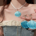 Painted Shell Pendant Necklace And Earrings Jewelry Set Alloy Beach Vacation Style Collarbone Chain view 2