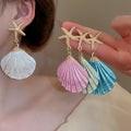 Painted Shell Pendant Necklace And Earrings Jewelry Set Alloy Beach Vacation Style Collarbone Chain view 4