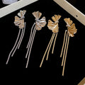 Alloy Zircon Flower Tassel Drop Earrings, European American Light Luxury Fashion Studs view 1