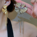 Alloy Zircon Flower Tassel Drop Earrings, European American Light Luxury Fashion Studs view 2