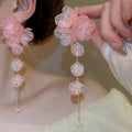 Fresh Sweet Acrylic Flower Tassel Drop Earrings With Silver Pin For Women view 4
