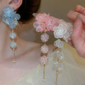 Fresh Sweet Acrylic Flower Tassel Drop Earrings With Silver Pin For Women view 2