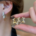 Light Luxury Copper Zircon Irregular Star Stud Earrings Vintage Elegant Fashion Ear Jewelry view 1