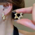 Light Luxury Copper Zircon Irregular Star Stud Earrings Vintage Elegant Fashion Ear Jewelry view 3