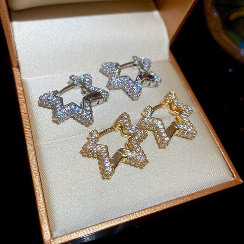 Light Luxury Copper Zircon Irregular Star Stud Earrings Vintage Elegant Fashion Ear Jewelry