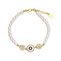 18K Gold Plated Zircon Faux Pearl Beaded Bangle, French Vintage Light Luxury Women's Jewelry view 5
