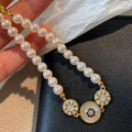 18K Gold Plated Zircon Faux Pearl Beaded Bangle, French Vintage Light Luxury Women's Jewelry view 4