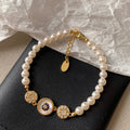 18K Gold Plated Zircon Faux Pearl Beaded Bangle, French Vintage Light Luxury Women's Jewelry view 1