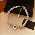 18K Gold Plated Zircon Faux Pearl Beaded Bangle, French Vintage Light Luxury Women's Jewelry view 3